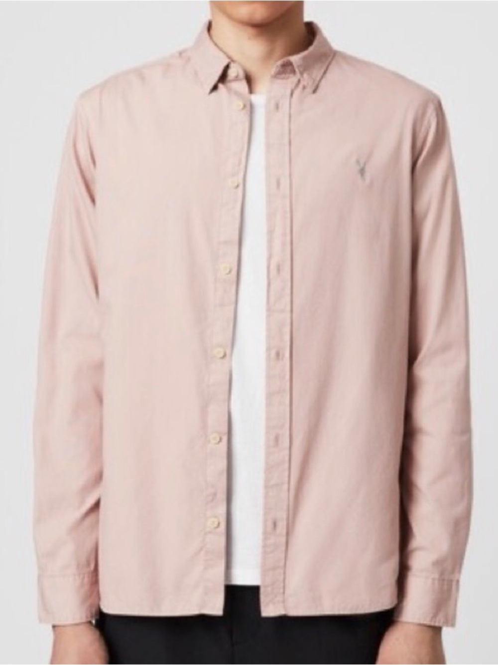 AllSaints Pale Pink Long-Sleeve Button-Down Shirt